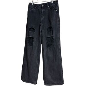 Hot Topic Black Ripped Destroyed High Rise Wide Leg Jeans Size 9 Grunge Goth